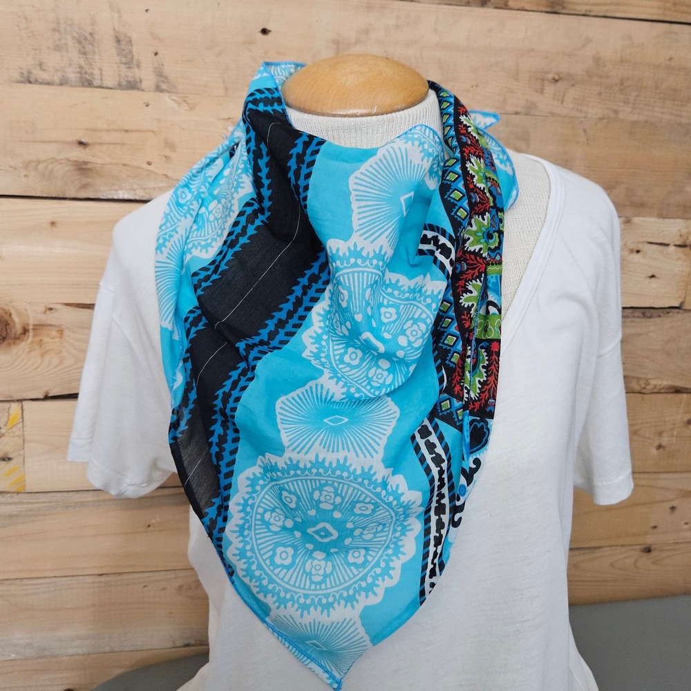 Blue Bohemian Mandala Geometric Print Triangle Scarf Head Wrap Lightweight Multi